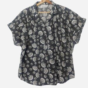 Vintage Diamond Hill Womens Plus 26 W Blouse Short Slv Black Sea Shell Button